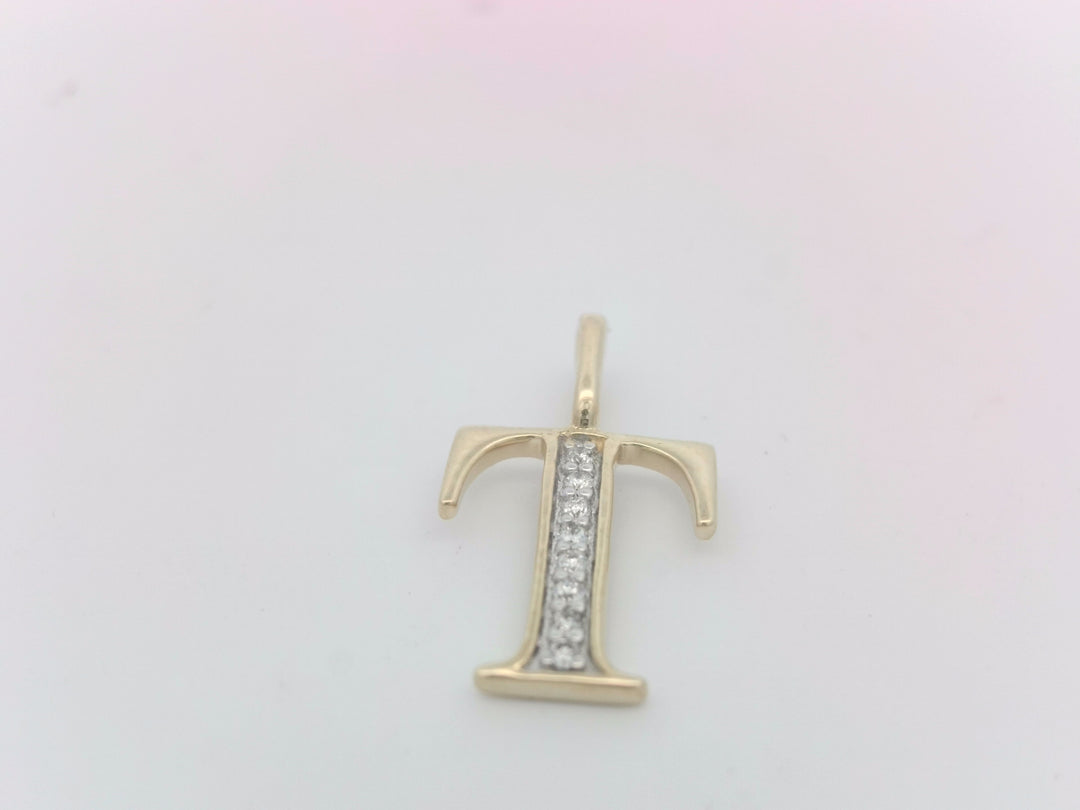 10K Yellow Gold Diamond Letter T Pendant Necklace