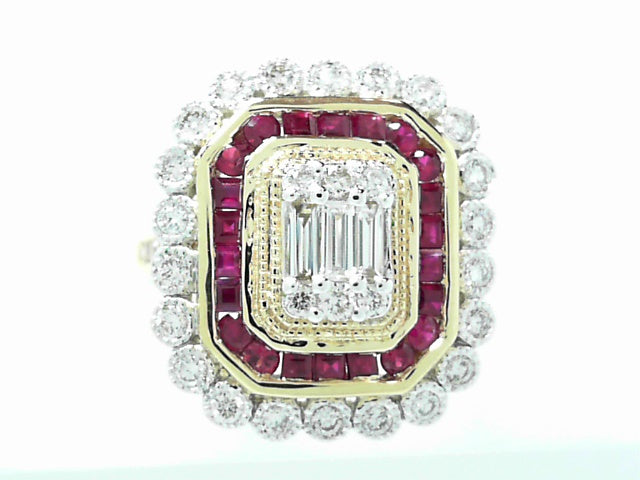 14K Yellow Gold Ruby Diamond Antique Fancy Ring