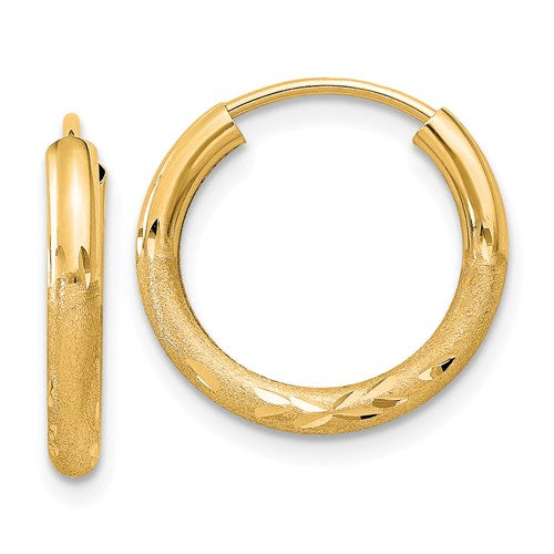 14kt Gold Diamond Cut Satin Endless Hoop Earrings