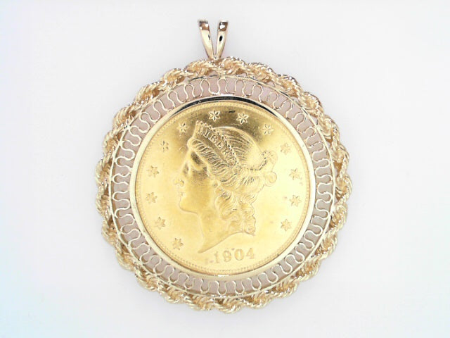 14K Gold 1904 Liberty Coin Bezel Pendant Collector's Piece