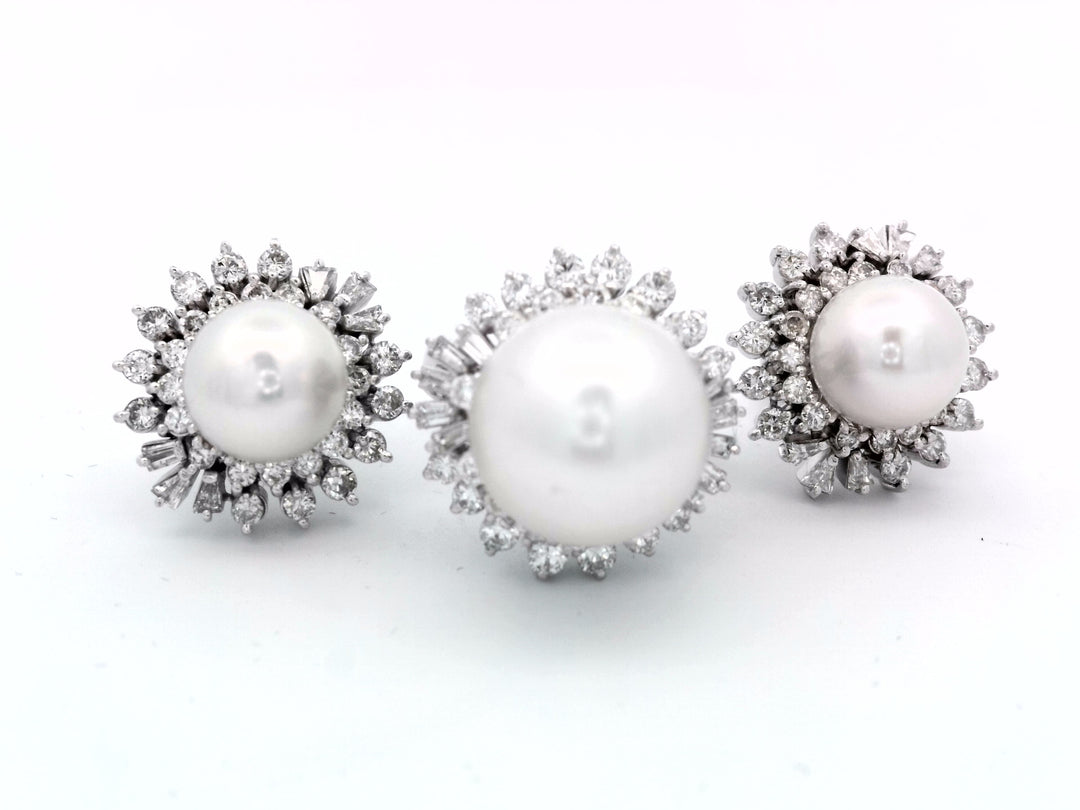 14kt White Gold Pearl & Diamond Ring Earring Set