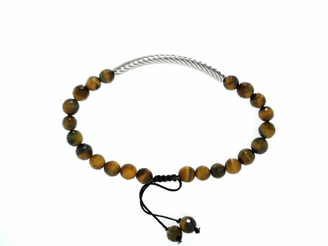 Handcrafted Silver Cat's Eye Beaded Men's Bracelet