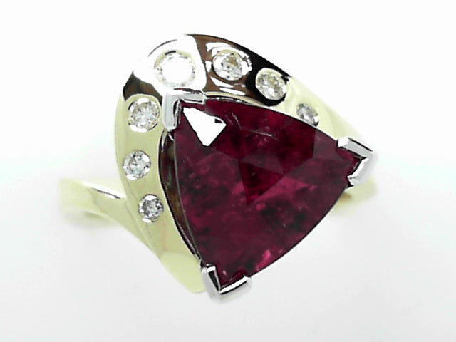 18K Two-Tone Rubellite Diamond Geometric Ring Sz 7