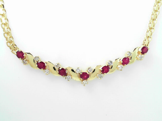 14K Gold Vintage Ruby Diamond Pendant Necklace