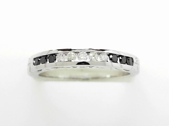 14K White Gold Black & White Diamond Gypsy Band Ring