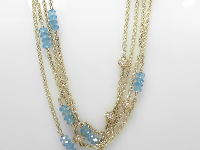 14K Gold Blue Topaz Diamond Strand Necklace