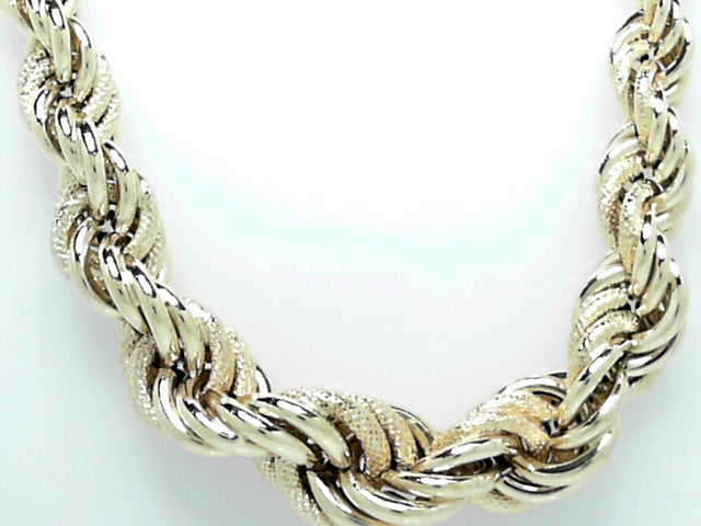 14kt Gold Hollow Textured Rope Chain Necklace, 18.5