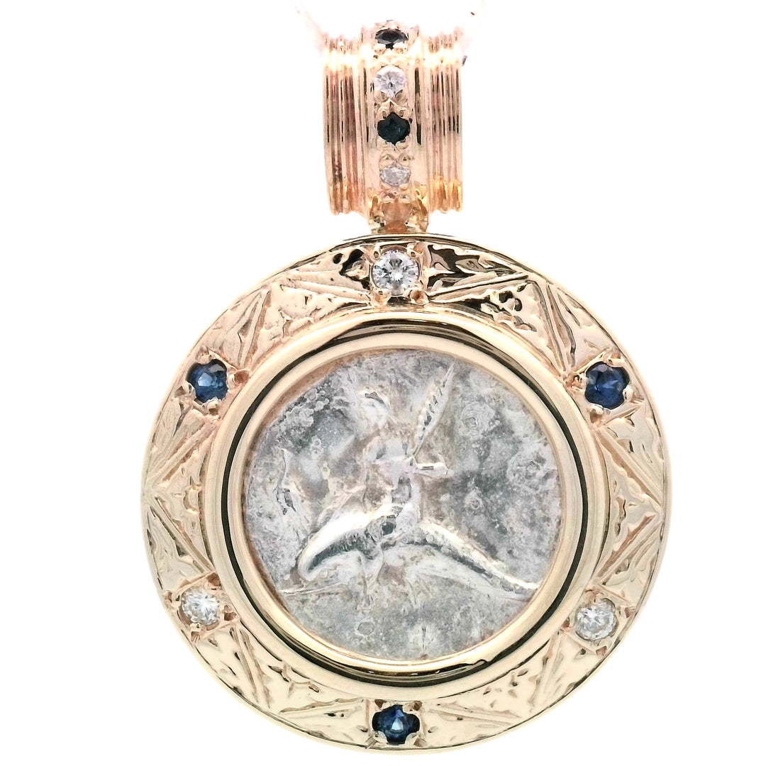 14K Yellow Gold Diamond Sapphire Dolphin Boy Pendant