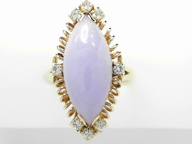 14K Gold Lavender Jade Diamond Accent Ring, Size 6