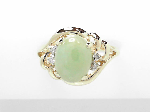 14kt Yellow Gold Jade Diamond Cocktail Ring, Size 7