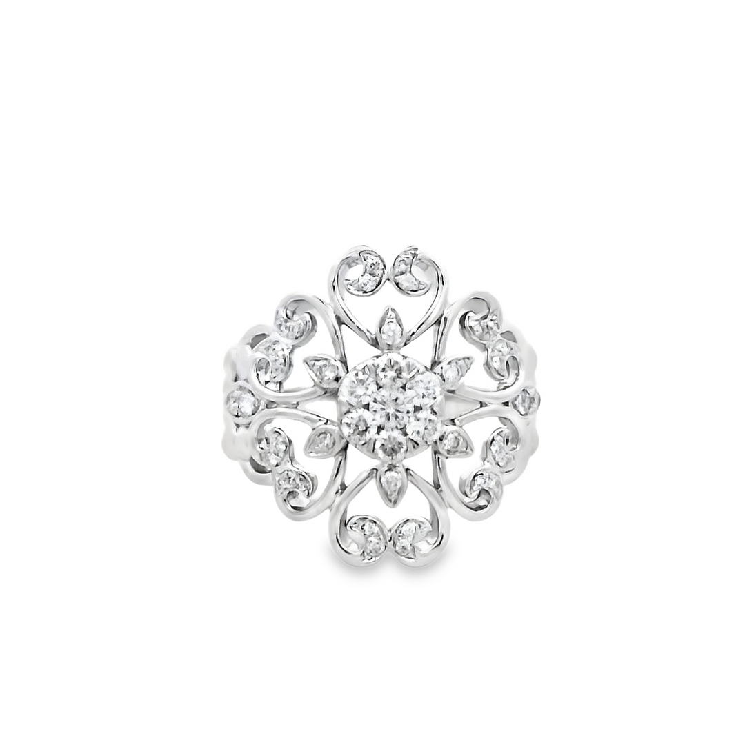 18kt White Gold .61ctw Diamond Cluster Ring Sz 9