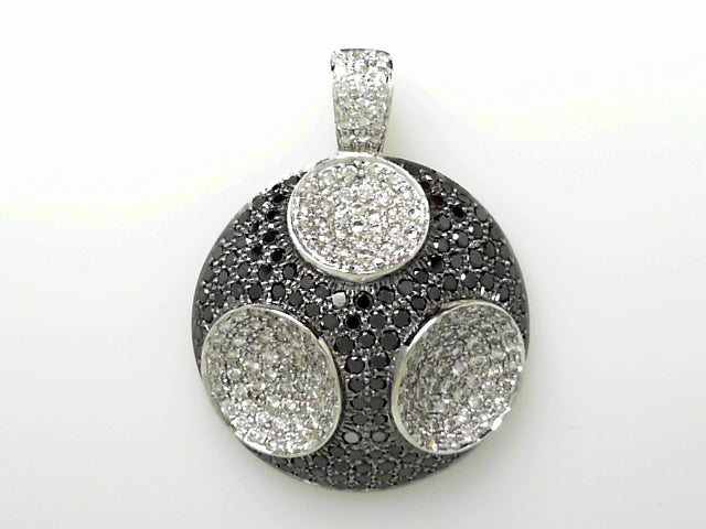 18K Gold Black & White Diamond Cluster Pendant
