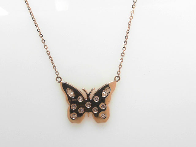 14K Rose Gold .39ctw Diamond Butterfly Pendant Necklace