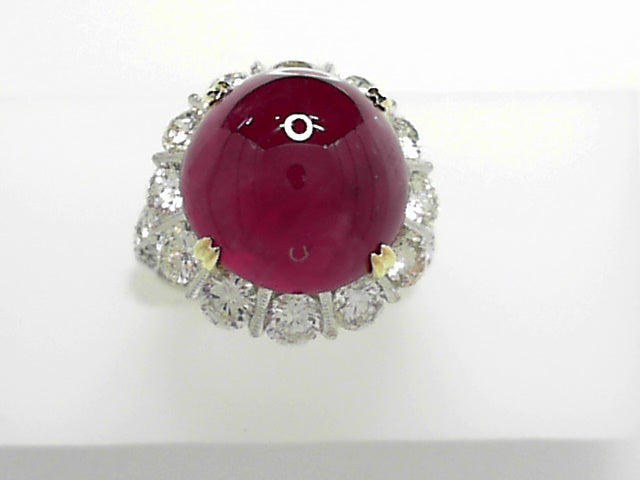18K Yellow Gold Ruby Diamond Statement Ring