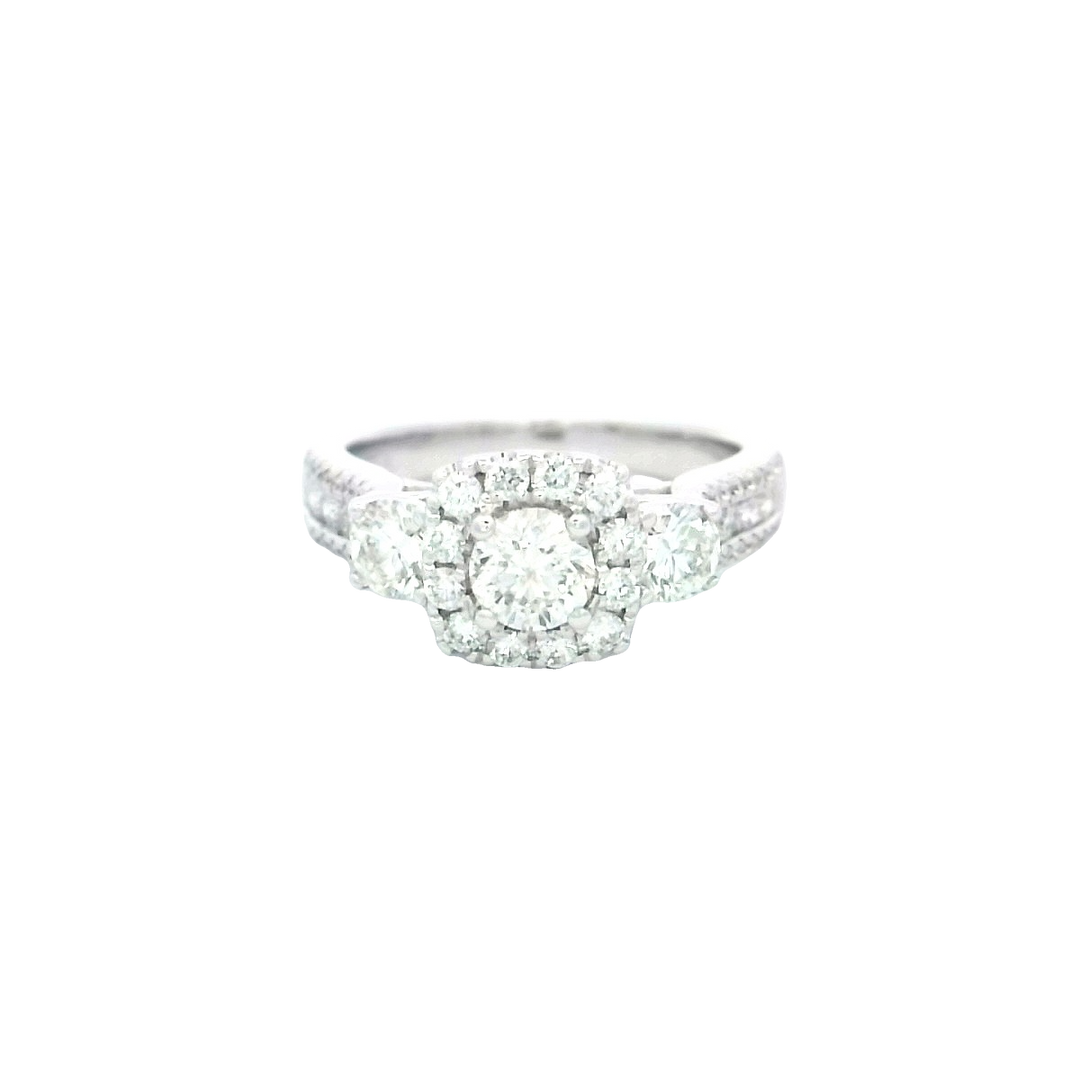 14K White Gold 1.50 Ct Diamond Halo Bridal Ring