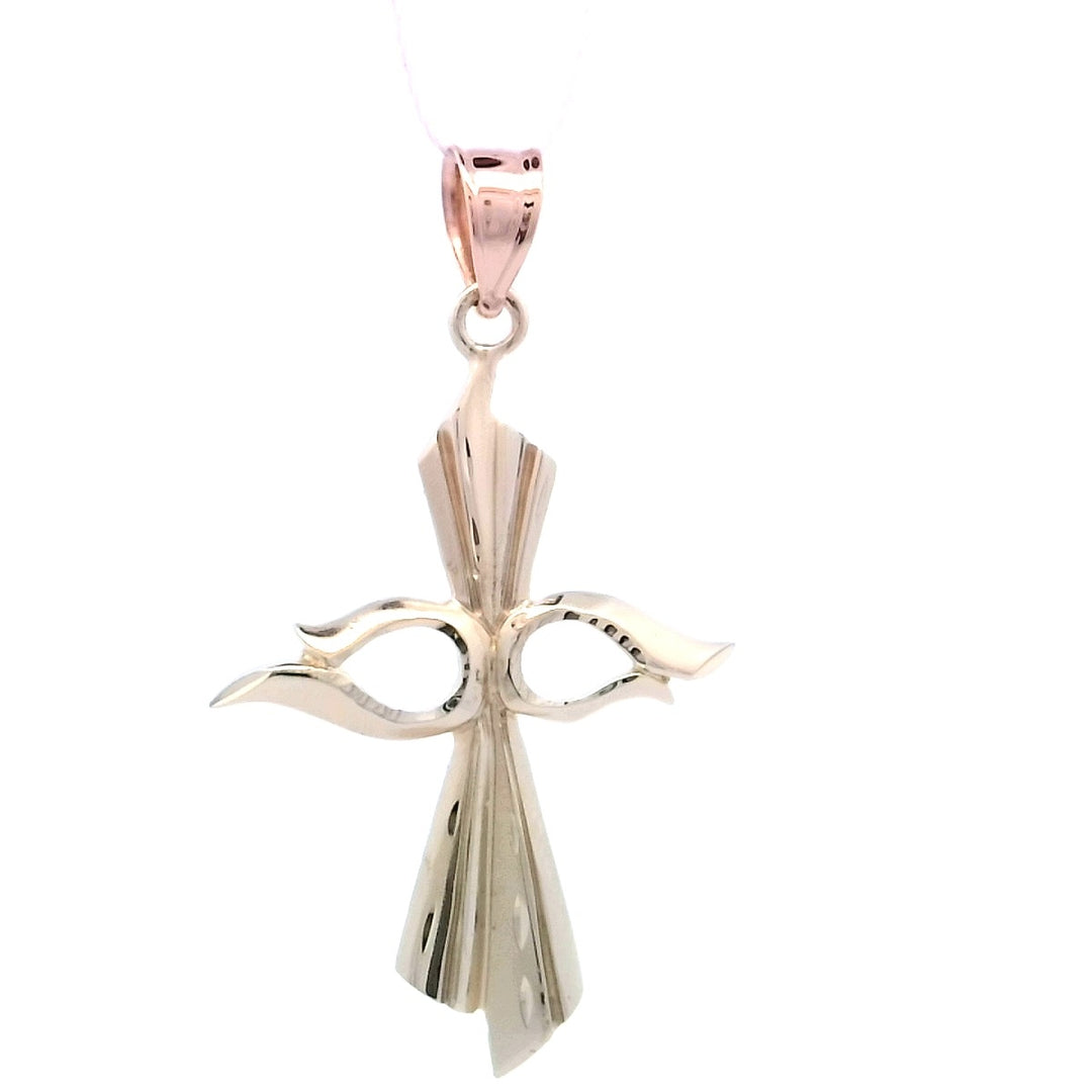 14K Yellow Gold Diamond-Cut Cross Pendant Charm