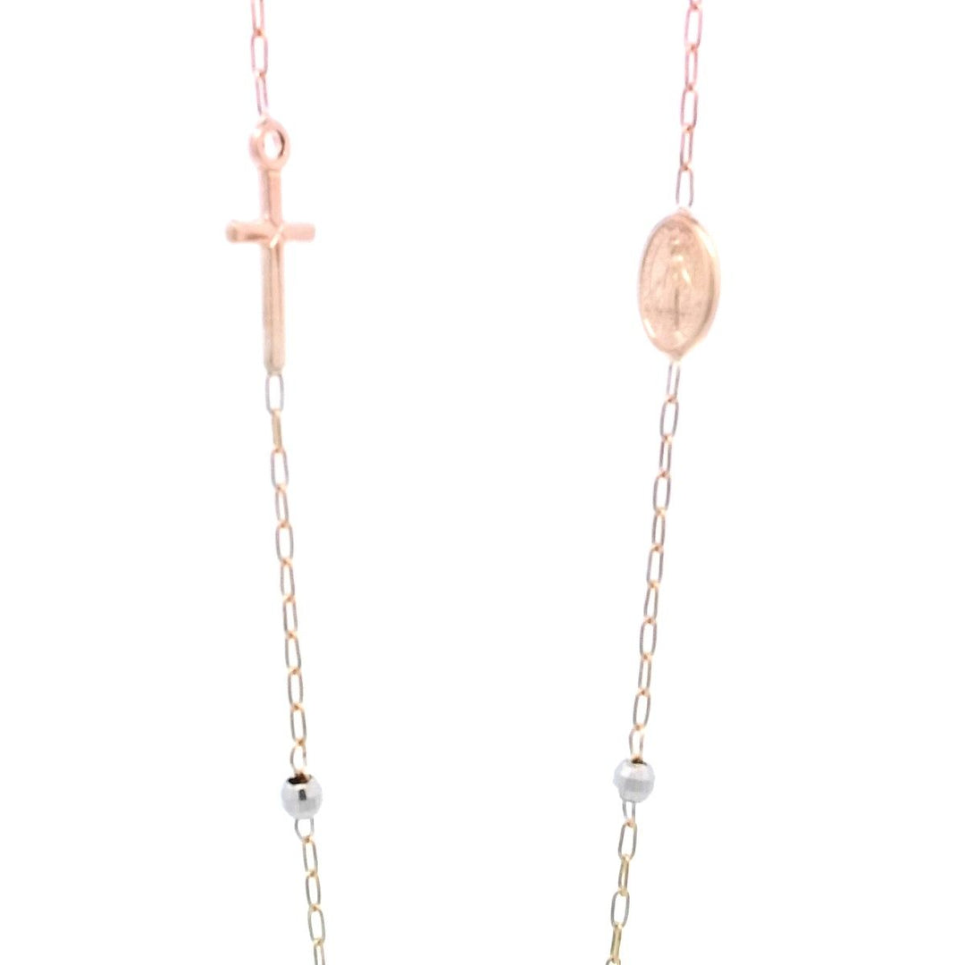 14kt Two-Tone Rosary Gold Necklace, 18-Inch Elegant Chain