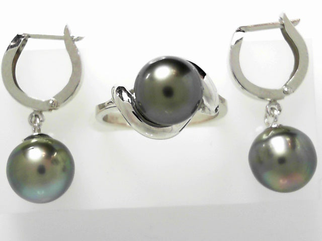 14kt Gold Tahitian Pearl Ring & Earring Set