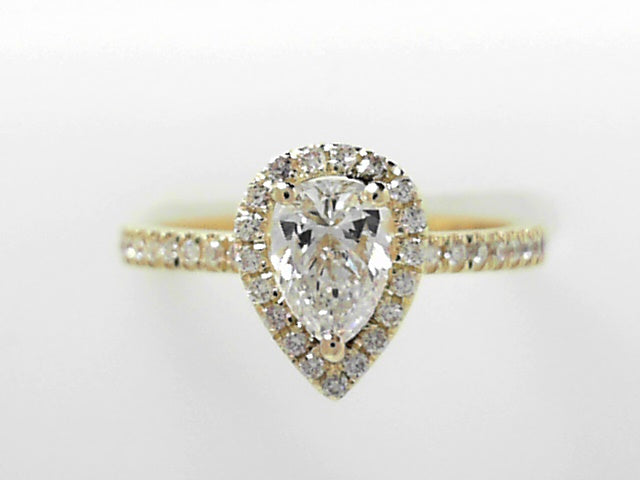 18K White Gold Pear Diamond Halo Engagement Ring