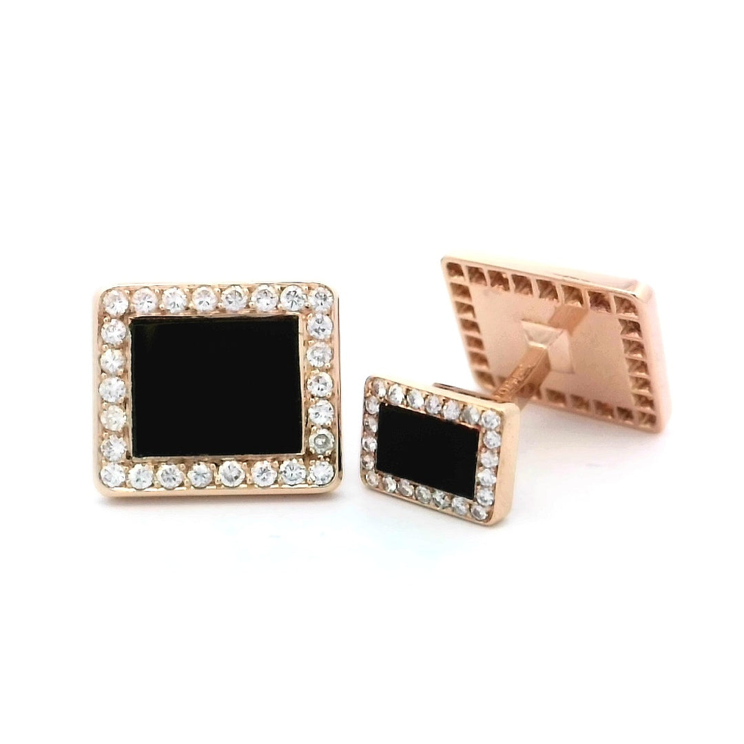 18K Yellow Gold Onyx & Diamond Men's Cuff Links