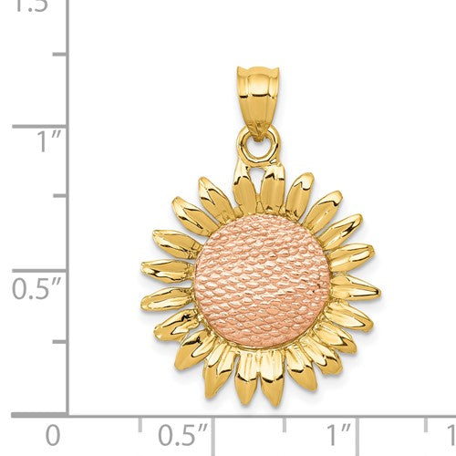 14k Two-Tone Gold Sunflower Pendant Necklace Charm