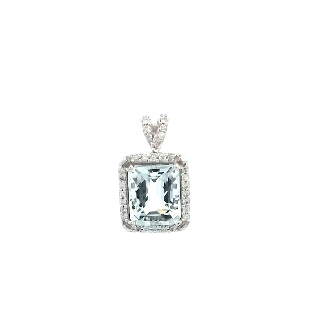 14K White Gold Aquamarine Diamond Pendant Necklace