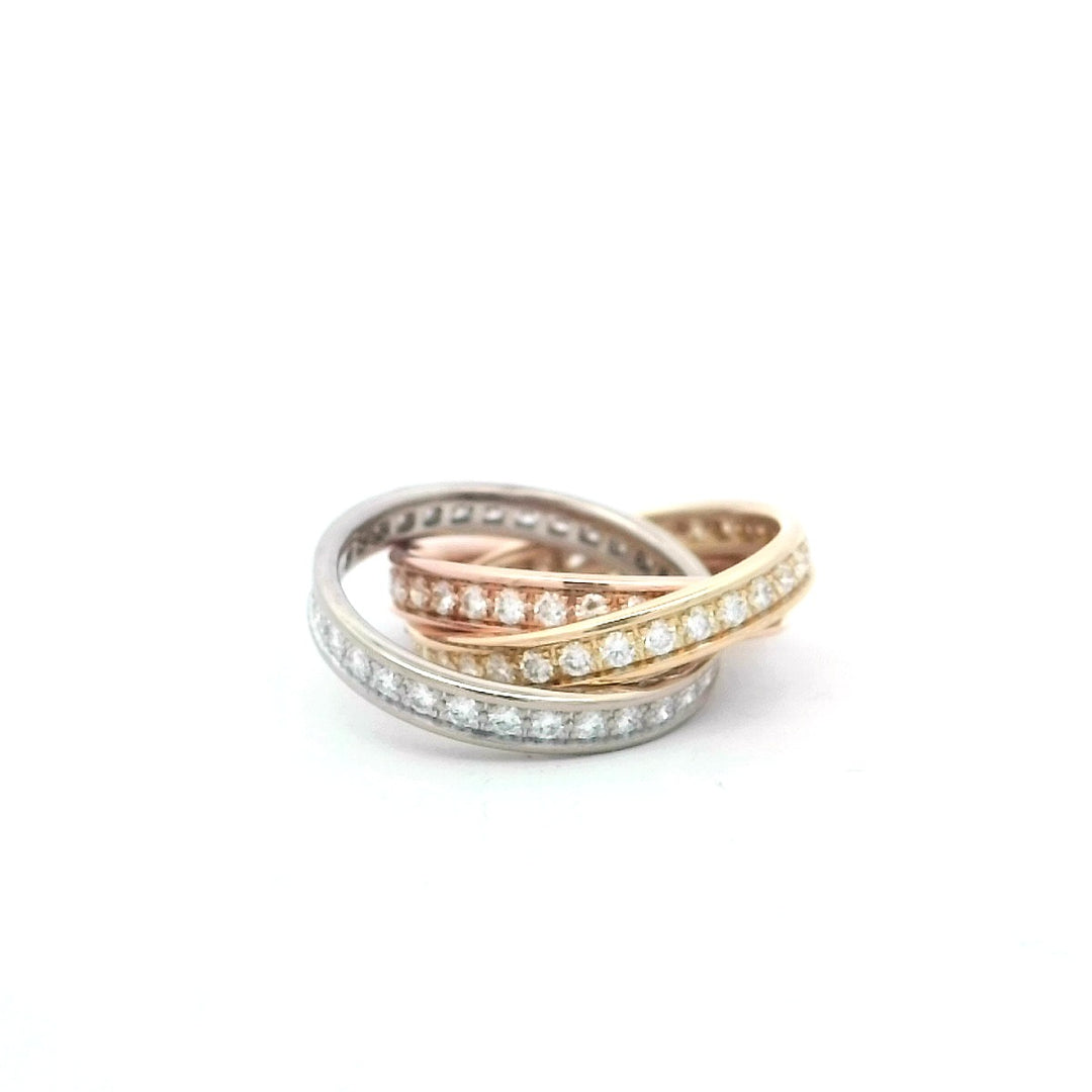 Cartier 18k Tri-Color Diamond Trinity Ring 3ctw