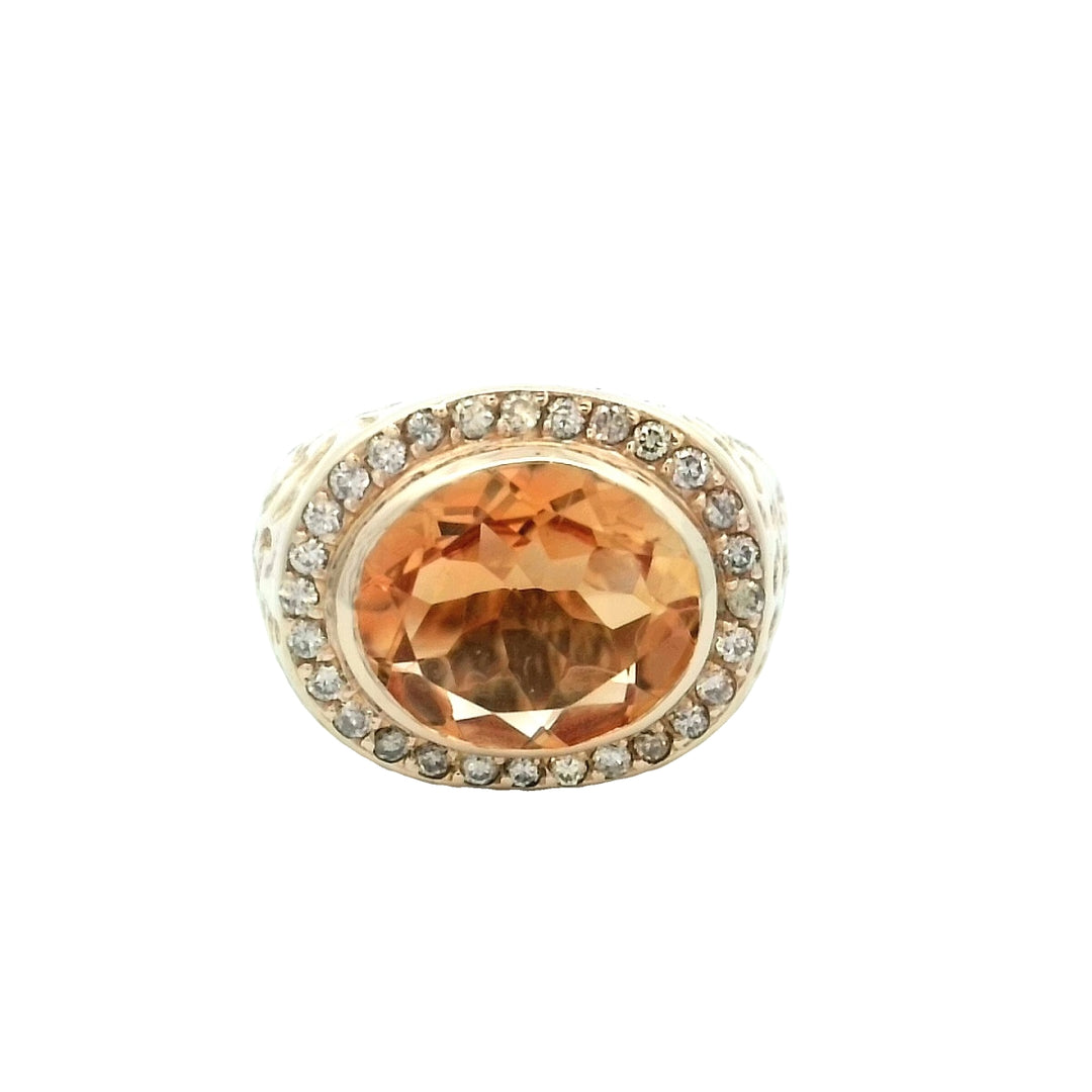 14kt Yellow Gold Citrine Diamond Bold Cluster Ring