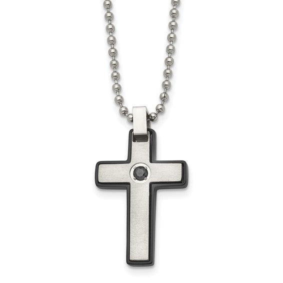 Black CZ Stainless Steel Cross Pendant Necklace