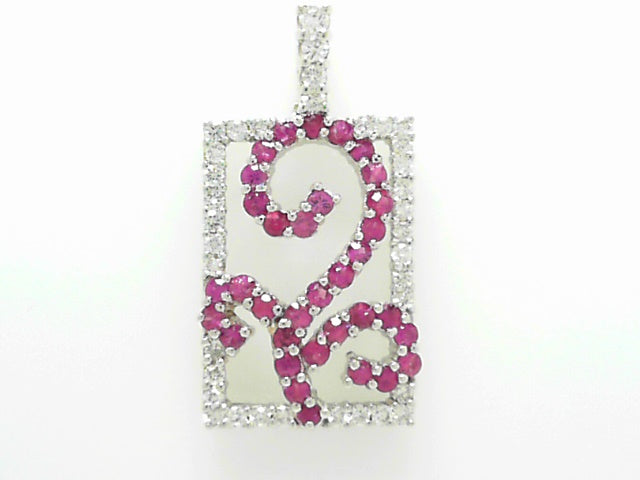 18K Yellow Gold Ruby Diamond Halo Pendant Necklace