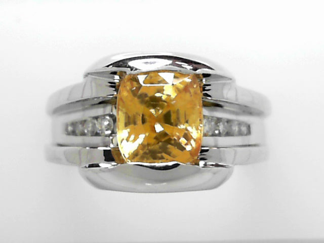 14K White Gold Yellow Sapphire Diamond Contemporary Ring
