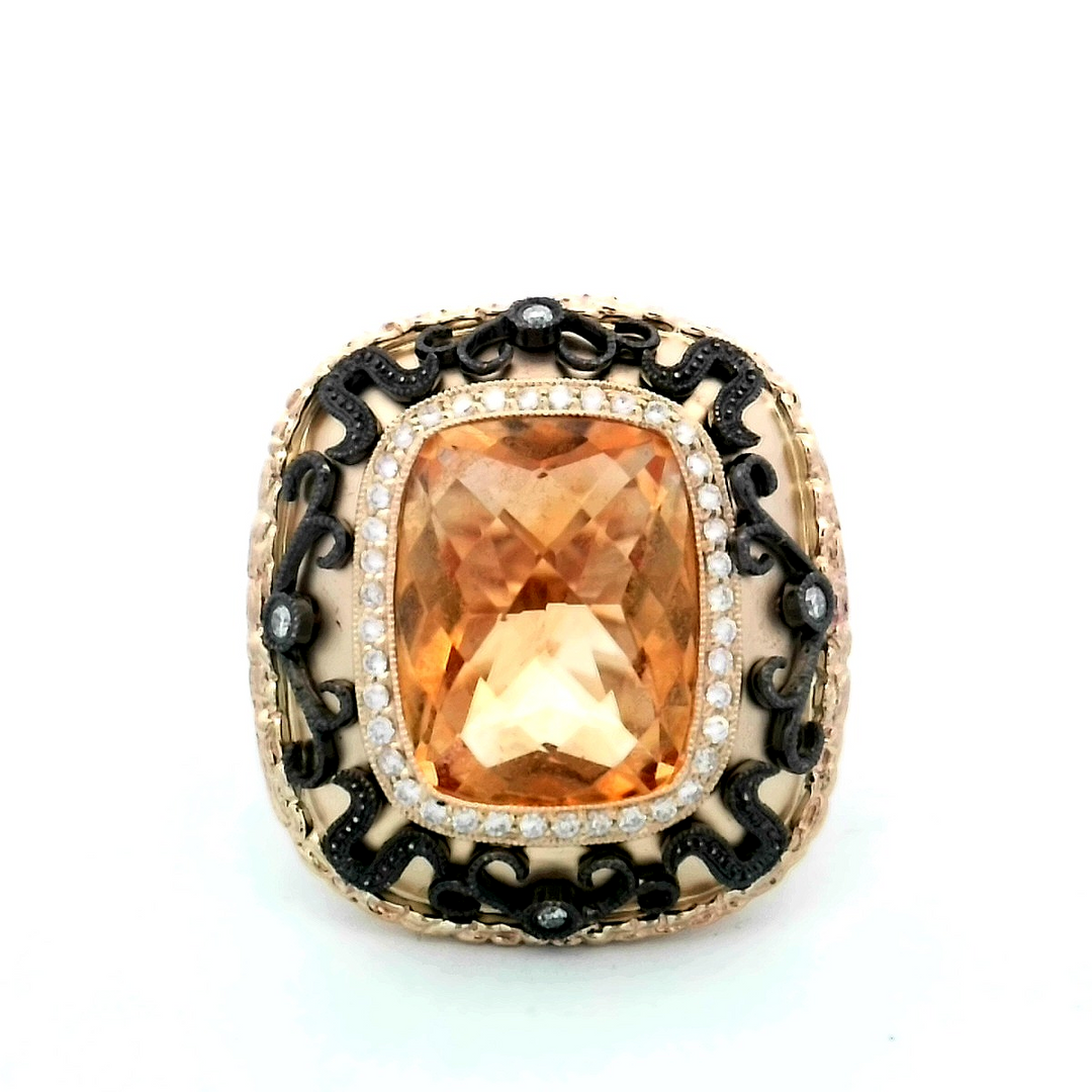 14kt Yellow Gold Citrine Diamond Cluster Ring Size 8