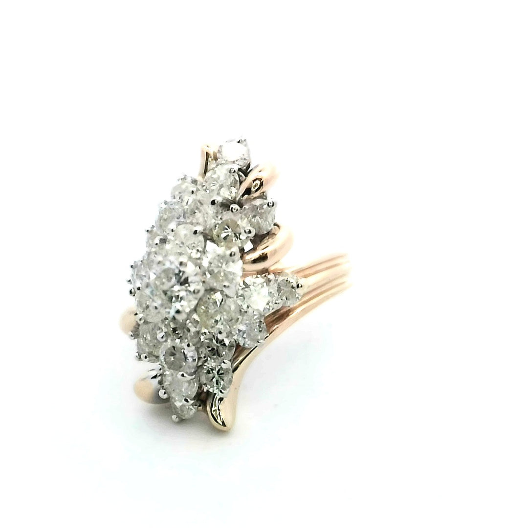 14kt Yellow Gold Vintage 2ct Diamond Cluster Ring