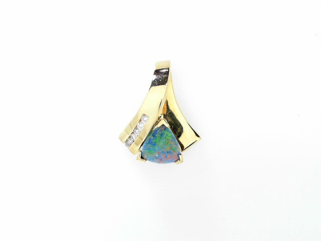 14K Gold Opal Diamond Slide Pendant Necklace Charm