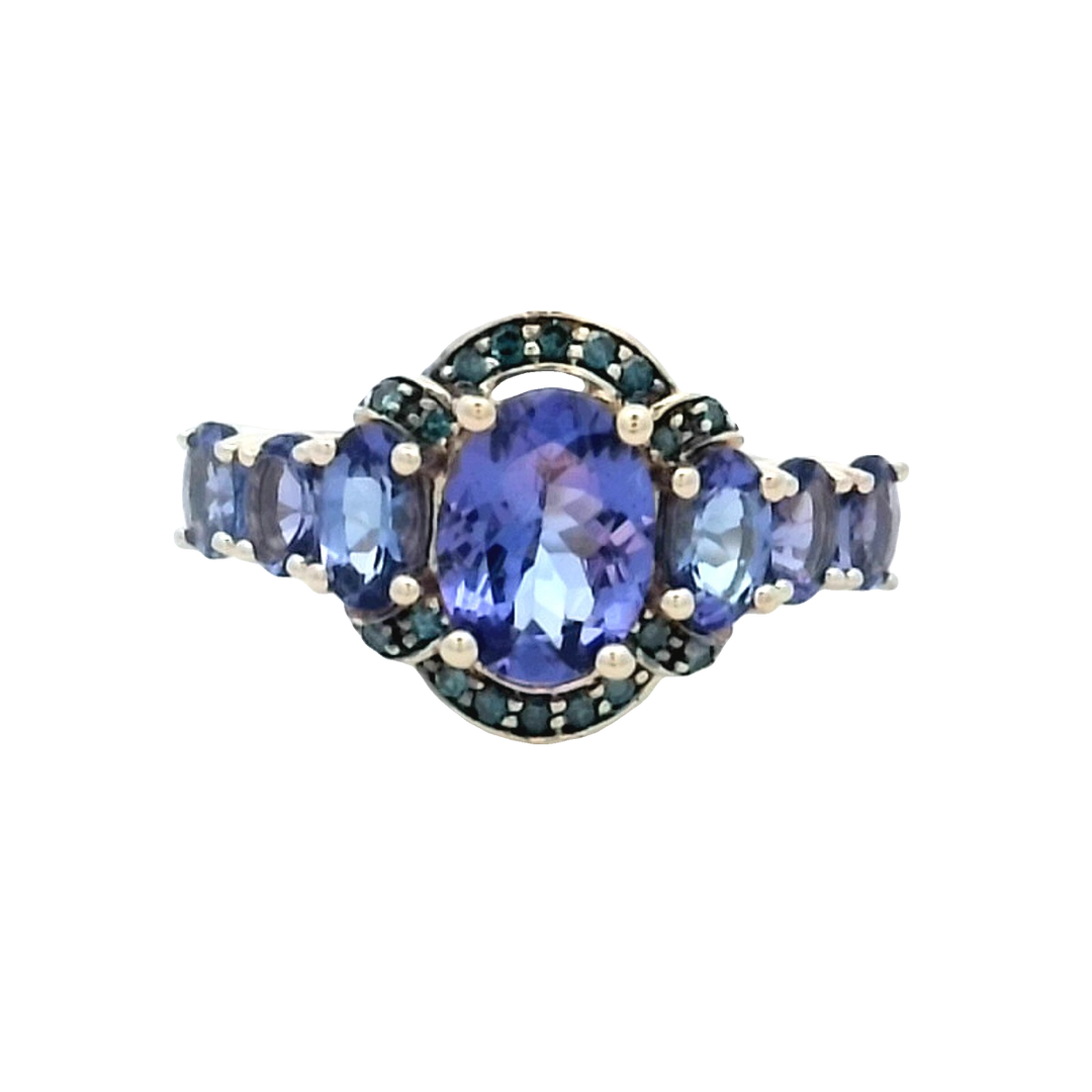 14K Yellow Gold Tanzanite Diamond Cluster Ring