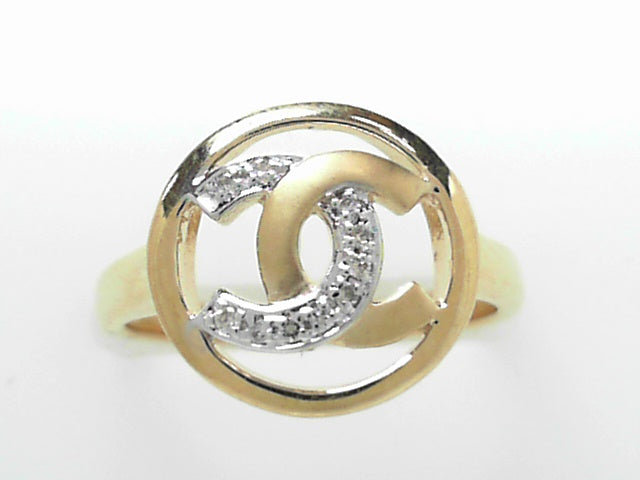 14K Gold Diamond Double C Accent Ring, Size 7
