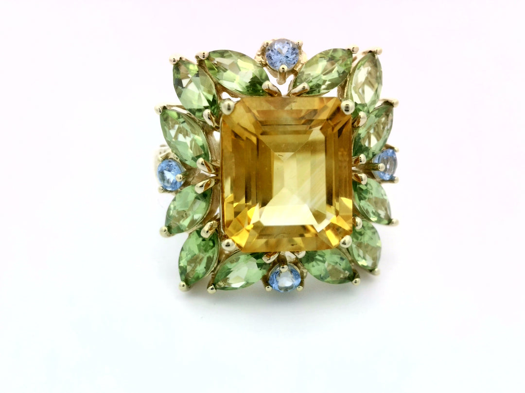 14kt Yellow Gold Multistone Geometric Cluster Ring