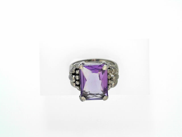 Sterling Silver Round Amethyst Statement Ring
