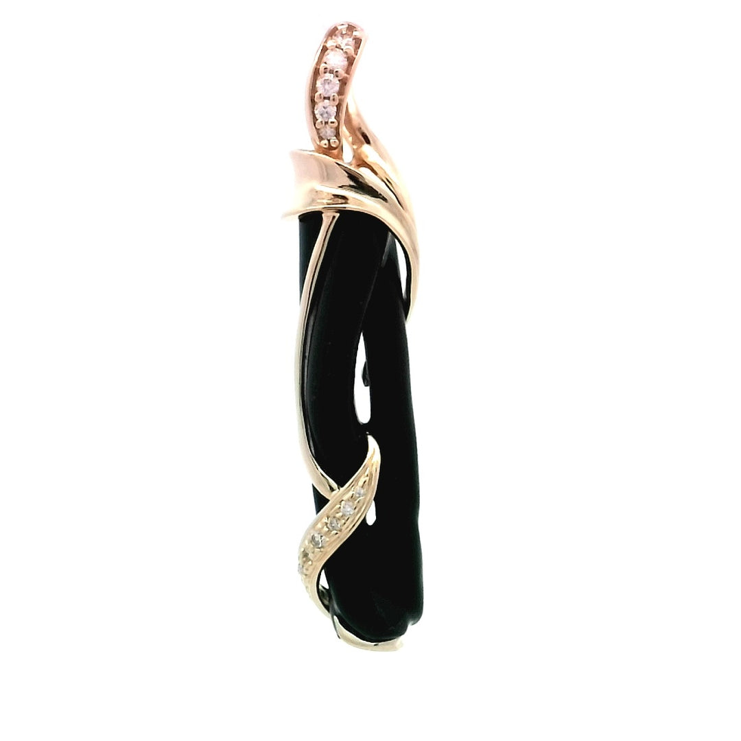 14kt Yellow Gold Black Coral Diamond Freeform Pendant