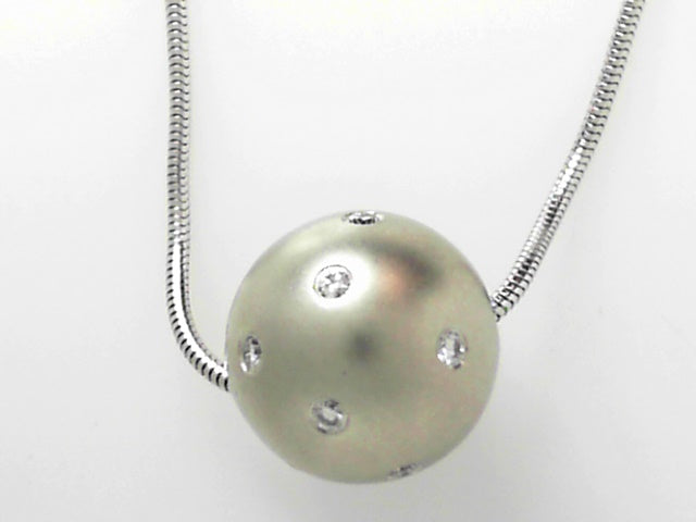 14K Platinum Diamond Ball Pendant Necklace Charm