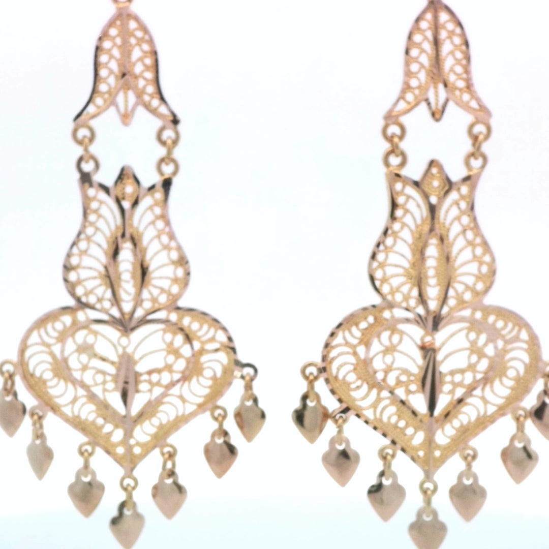14K Yellow Gold Diamond Cut Chandelier Earrings