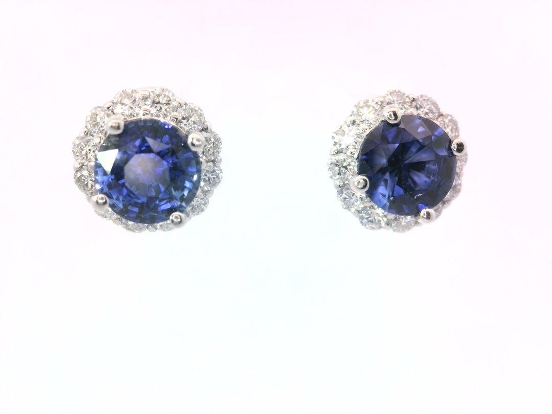 14K White Gold Sapphire & Diamond Stud Earrings