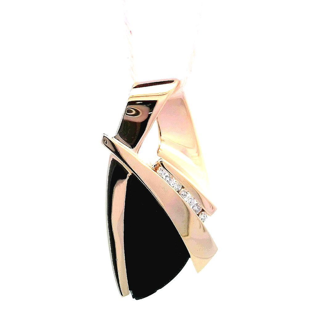 14kt Yellow Gold Onyx & Diamond Free Form Pendant