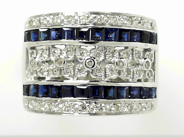 18K White Gold LeVian Vintage Sapphire Diamond Ring