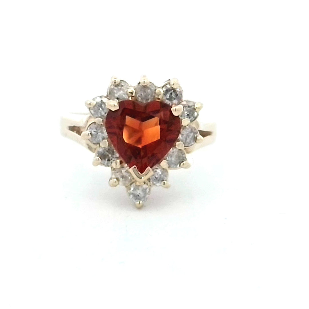 14kt Yellow Gold Fire Citrine Heart Diamond Cluster Ring
