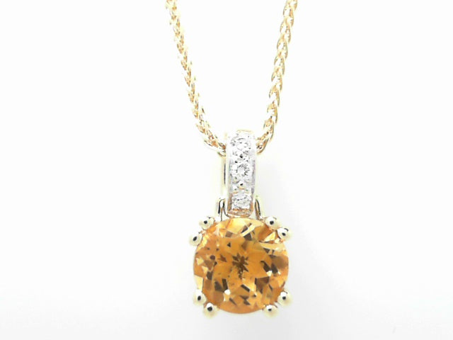 14K Yellow Gold Citrine Diamond Solitaire Pendant