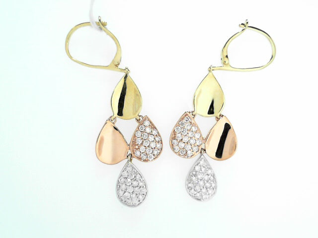 14K Tri-Color Diamond Drop Earrings with .75ctw Brilliance