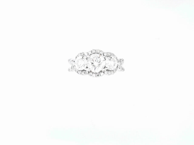 14K White Gold 3-Stone Round Diamond Bridal Ring (.77ct)