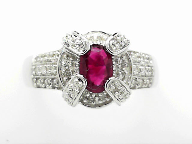14K Gold Ruby Diamond Cocktail Ring Size 7.25