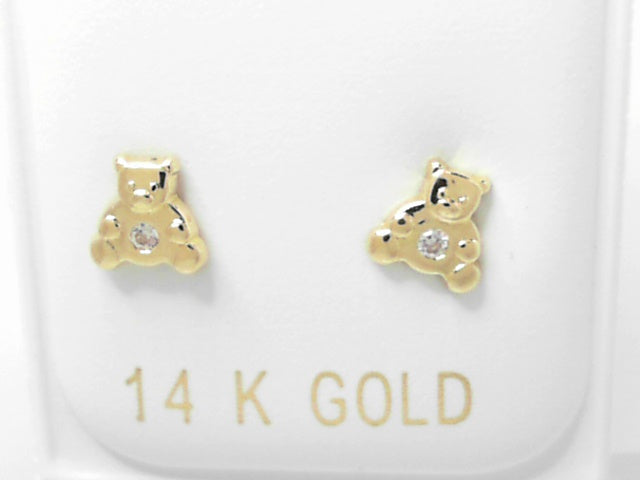 14K Yellow Gold Bear CZ Stud Earrings